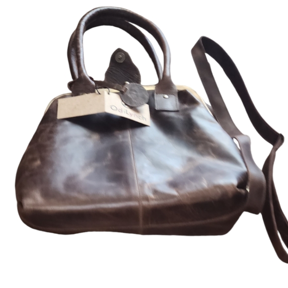 ODILYNCH NWT LUCY LEATHER KISSLOCK LEATHER CROSSBODY SATCHEL BAG - Picture 2 of 13